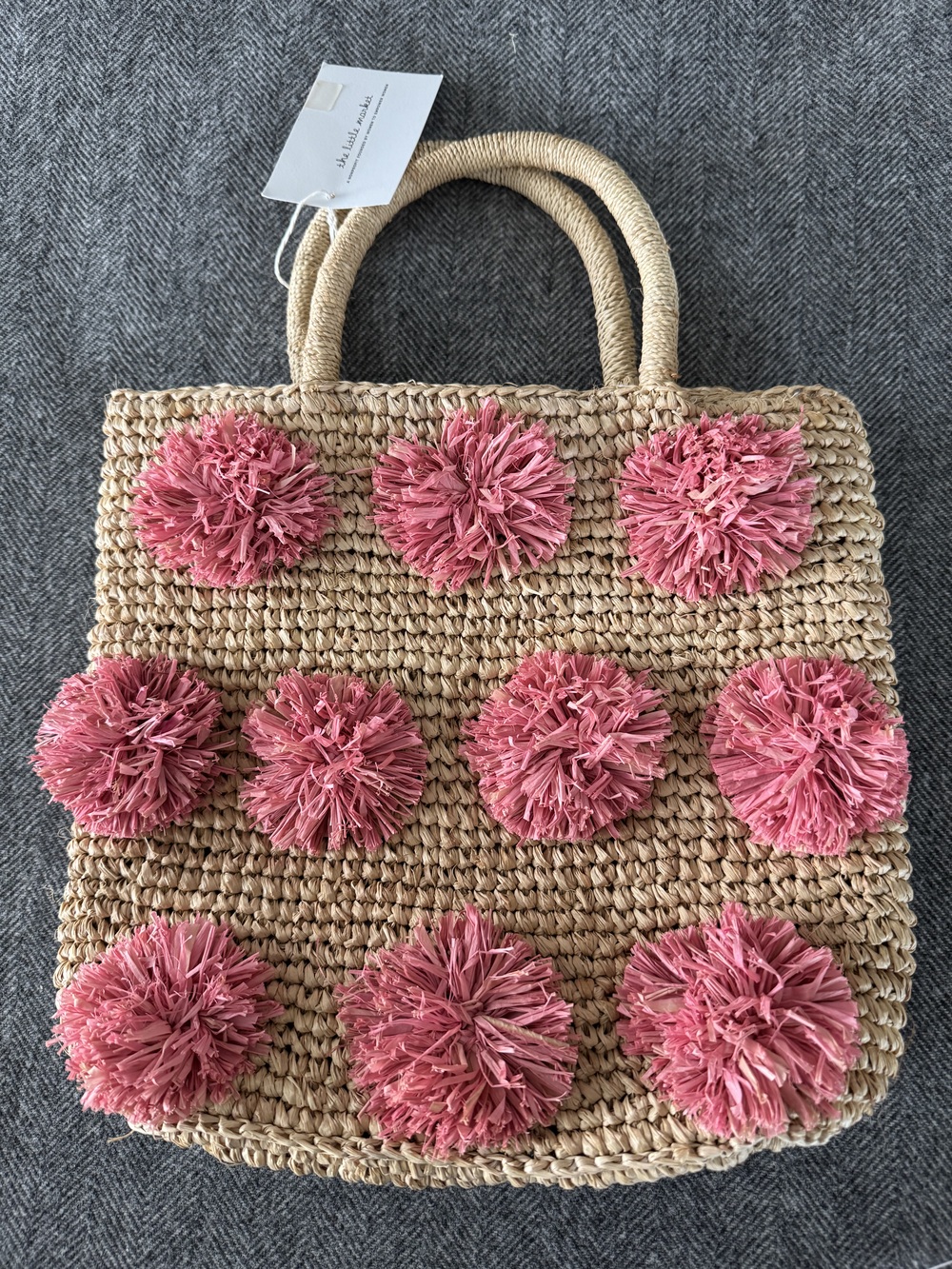NWT LITTLE MARKET POMPOM TOTE, LIGHT PINK